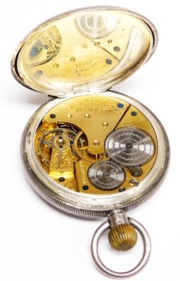 A Victorian gentleman's silver cased pocket watch, open faced, keyless wind, white enamel dial bearing Roman Numerals, subsidiary seconds dial, American Watch Company, Mass movement, with seventeen jewelled movement, Birmingham 1898, 102.9g all in. - 3