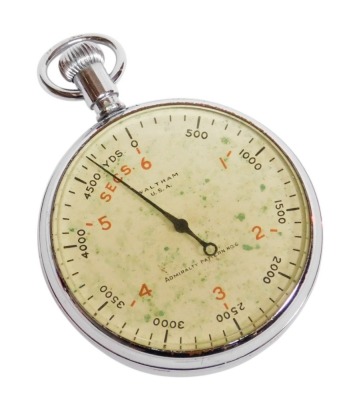 A Waltham USA WWII Admiralty issue stop watch, pattern number six, with military arrow and numbered U11119, stainless steel cased, 5cm wide.