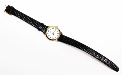 A Rotary lady's wristwatch, with gold plated dial, on black leather strap. - 2