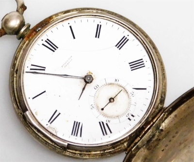 A group of silver plated pocket watches and watches, to include an Ingosol silver plated watch and leather chain, a Siro Senior, a Salvos, a fob watch, Hunter pocket watch, etc. (1 box) - 5