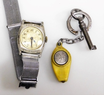 A group of silver plated pocket watches and watches, to include an Ingosol silver plated watch and leather chain, a Siro Senior, a Salvos, a fob watch, Hunter pocket watch, etc. (1 box) - 7