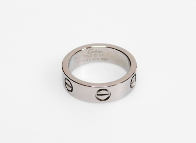 A Cartier style 18ct white gold love ring, with internal stamp serial number FN6389, ring size Q, 6g all in, with box and bag. - 2