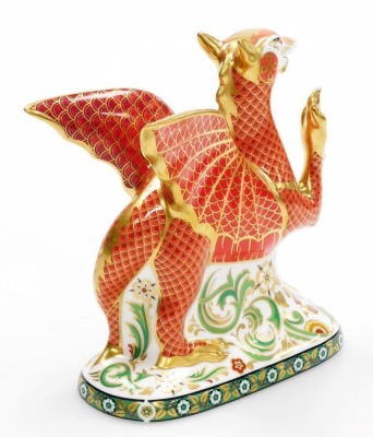 A Royal Crown Derby Welsh Dragon porcelain paperweight, to celebrate the marriage of HRH Prince William to Catherine Middleton, 29th April 2011 at Westminster Abbey, limited edition number 479/950, with gold stopper and gold printed marks to underside, 15 - 2