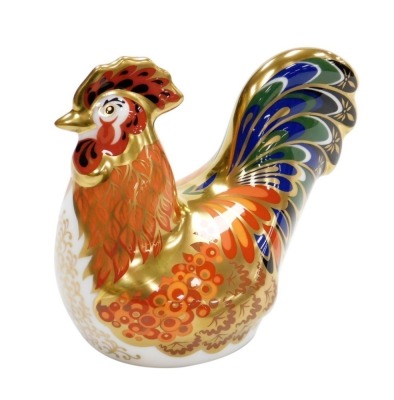 A Royal Crown Derby Bantam Cockerel porcelain paperweight, limited pre release edition number 265/450, with gold stopper and red printed marks to underside, 10cm high, boxed with certificate.