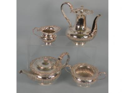 A silver four piece tea and coffee service in mid 19thC style