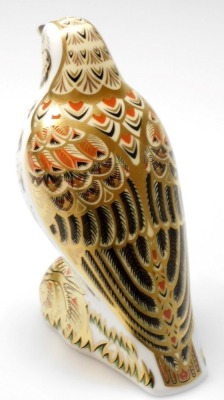 A Royal Crown Derby Song Thrush porcelain paperweight, with gold stopper and red printed marks to underside, 11cm high, boxed. - 2