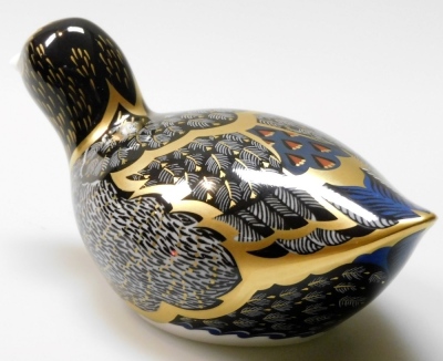 A Royal Crown Derby Chatsworth Coot porcelain paperweight, limited edition 184/1000, with gold stopper and red printed marks to underside, 14.5cm wide, boxed with certificate. - 2