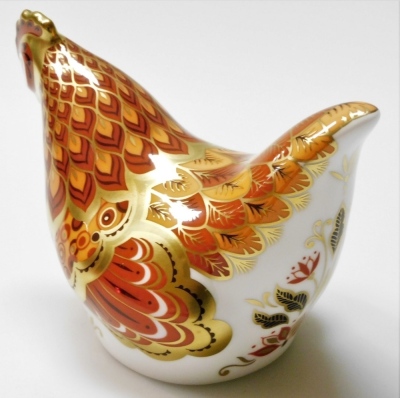 A Royal Crown Derby Bantam Hen porcelain paperweight, limited edition pre release number 265/450, with gold stopper and gold printed marks to underside, 8cm high, boxed with certificate. - 2