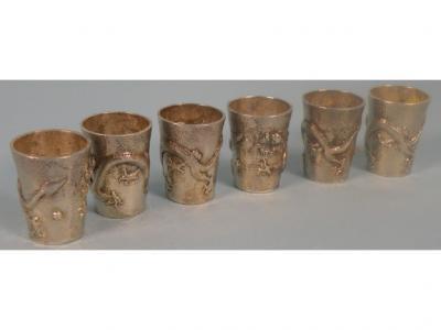 A set of six Chinese silver small cups