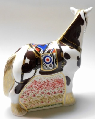 A Royal Crown Derby Derby Warhorse porcelain paperweight, commemorating the centenary of World War I 1914-1918, special edition number 119/500, with gold stopper and gold printed marks to underside, 20cm high, boxed with certificate. - 2