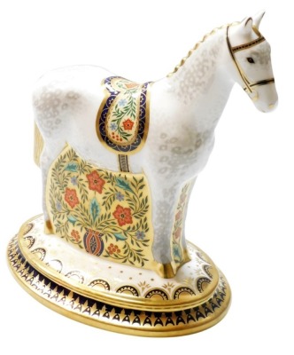 A Royal Crown Derby Designers Choice Collection Show Pony porcelain paperweight, exclusive to the visitors centre, designed by Jane James, limited edition 315/450, with gold stopper and red printed marks to underside, 20cm high, boxed with certificate.