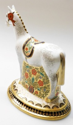 A Royal Crown Derby Designers Choice Collection Show Pony porcelain paperweight, exclusive to the visitors centre, designed by Jane James, limited edition 315/450, with gold stopper and red printed marks to underside, 20cm high, boxed with certificate. - 2