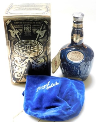 A bottle of Chivas Royal Salute 21 year old Scotch Whisky, boxed.