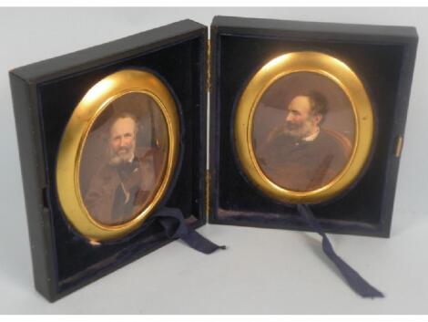 A pair of miniature portraits of a bearded gentleman each in a gilt metal