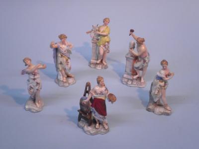 A set of six late 19thC German porcelain figures in the form of artists