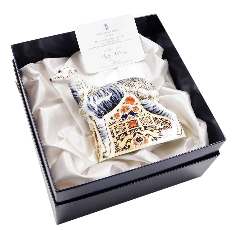 A Royal Crown Derby Lurcher porcelain paperweight, a signature pre
