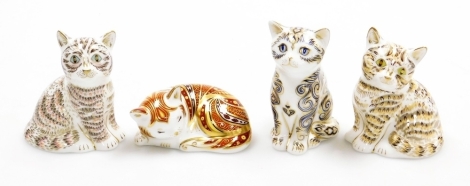 Four Royal Crown Derby kitten porcelain paperweights, Majestic Kitten, limited edition number 686/1500, 8cm high, Thomas, limited edition number 1496/5000, 8cm high, Tabatha, limited edition number 686/1500, and Marmelo designed by Sue Rowe, limited editi