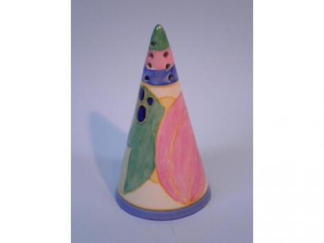 A Royal Staffordshire pottery Clarice Cliff design conical sugar shaker