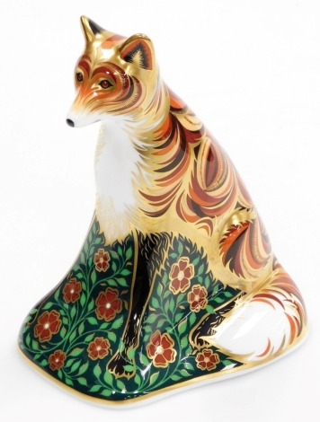 A Royal Crown Derby Devonian Vixen porcelain paperweight, for Goviers of Sidmouth, designed by Jane James, with gold stopper and red printed mark to underside, 14cm high, boxed with certificate.