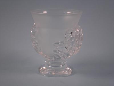 A Lalique frosted and clear glass vase decorated with leaves