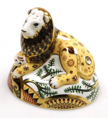 A Royal Crown Derby The Nemean Lion porcelain paperweight, an Exclusive for Connaught house, limited edition number 532/750, with gold stopper and gold printed marks to underside, 13cm high, boxed with certificate.
