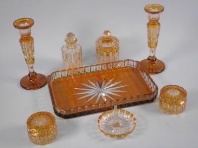 A Bohemian type Amber tinted part cut dressing table