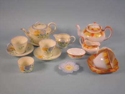 A Paragon porcelain tea for two service decorated with blue and yellow