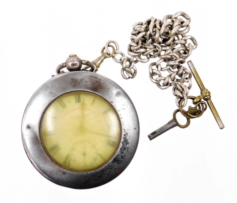 An Edward VII silver gentleman's pocket watch, open faced, key wind, the express English lever, JG Grey of Sheffield, white enamel dial, with Roman numerals and seconds dial, with gold hands, Birmingham Assay, makers stamp WHS, on a silver kerb link Alber