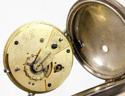 An Edward VII silver gentleman's pocket watch, open faced, key wind, the express English lever, JG Grey of Sheffield, white enamel dial, with Roman numerals and seconds dial, with gold hands, Birmingham Assay, makers stamp WHS, on a silver kerb link Alber - 3