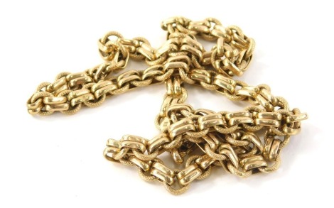 A 9ct gold fancy link neck chain, with hammered loop and two link design, with circular clasp, 46cm long, 13.9g all in.