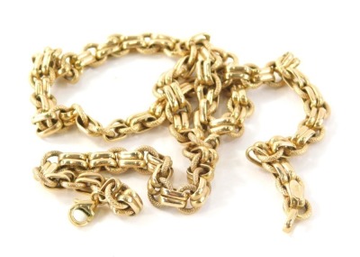 A 9ct gold necklace, with hammered link and two row sections, 46cm long, 13.8g.