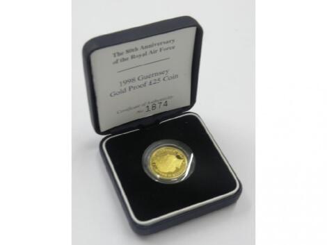 A 1998 Guernsey gold proof 25 pound coin made to commemorate