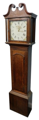 Richard Holt, Newark. An early 19thC longcase clock, the arched square dial painted with spandrels, with a thirty hour mount in oak and mahogany cross banded case, 198cm high. (AF)