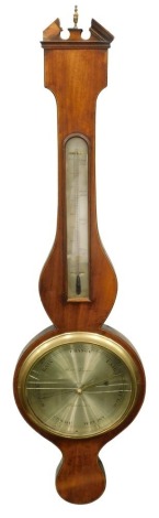 Anthony Pagani, Winchester. A 19thC wheel barometer in oak ebony mahogany and box wood strung case glass, (AF), 96cm high.