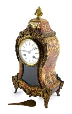 A French late 19thC Boulle mantel clock, the circular dial enamel dial signed Bright a Paris, and bearing Roman numerals, with Japy eight day movement striking on a bell, the case of balloon form, with pendulum and key, 31cm high, 16cm wide, 9cm deep. - 13