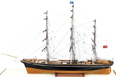 A wooden scale model of The Cutty Sark, three masted clipper complete with lifeboats, rigging, etc., wooden cased with brass plaque, the case 120cm wide. - 14