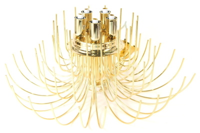 A Murano glass chandelier, composed of multiple clear and gold coloured flecks, with pendant drops and in a gilt coloured frame, 55cm diameter. - 4