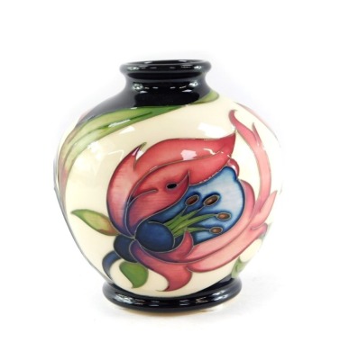 A Moorcroft pottery vase, designed by Rachel Bishop, limited edition 4/30, c2009, decorated with flowers against a cream ground, impressed and painted marks, 11cm high. - 5