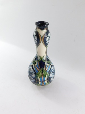 A Moorcroft pottery vase decorated in the Centaurea pattern, of double gourd form, initialled M C C, dated 2004-2005, No 496, painted and impressed marks, 23cm high. - 7