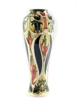 A Moorcroft pottery vase decorated in the Gardener's pattern, of slender baluster form, designed by Kerry Goodwin, signed, limited edition 70/200, c2005, painted and impressed marks, 37.5cm high. - 5