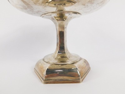 A George V pierced silver comport, the hexagonal top with raised and pierced shield border, on tapered base, Walker & Hall, Sheffield 1917, 20¼oz. - 8