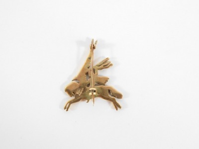 A 9ct gold Pegasus brooch, depicting Pegasus and warrior, with flaming blade, London, 3cm high, 2.5cm wide, 6.2g all in. - 4