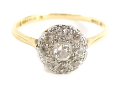 A diamond cluster ring, with central old cut diamond in a rub over setting with outer pave design of tiny diamonds, in a raised basket setting, ring size M, 2.3g all in. - 4