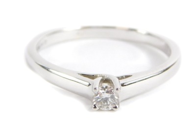 A 9ct white gold diamond solitaire ring, with round brilliant cut diamond approx 0.15cts, in four claw basket setting, ring size N, 2.1g all in. Note: VAT is payable on the hammer price of this lot. - 3