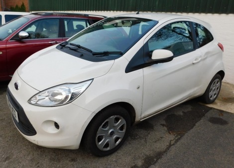 A Ford KA Edge, Registration YG14 XCS, 1.2 litre petrol, manual, white, V5 present, 1 former keeper odometer mileage 30,932, MOT expired 31st July 2021. To be sold on the instructions of the Executors of Mary Walsham.