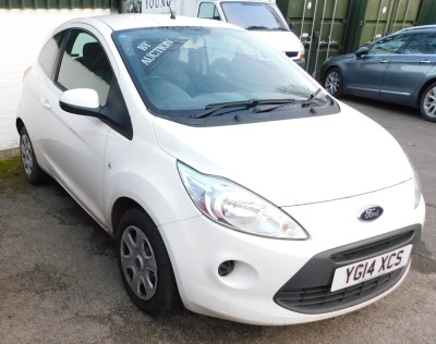 A Ford KA Edge, Registration YG14 XCS, 1.2 litre petrol, manual, white, V5 present, 1 former keeper odometer mileage 30,932, MOT expired 31st July 2021. To be sold on the instructions of the Executors of Mary Walsham. - 2