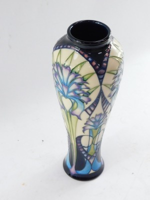 A Moorcroft pottery vase, c2005, designed by Sian Leeper, limited edition 50/50, decorated with elongated stylized flowers, painted and impressed numbers, 26.5cm high. - 3