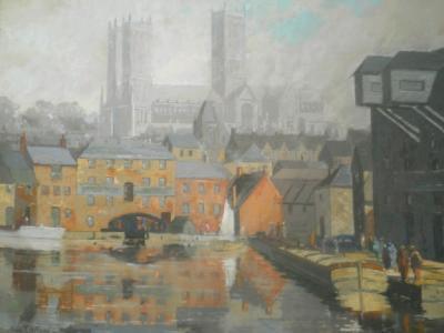 A A Clayton (20thC). Lincoln from the Brayford