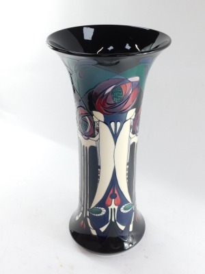 A Moorcroft Charles Rennie Mackintosh style vase decorated in the White Ladies pattern, by Nicola Slaney, signed, 2005, painted and impressed marks, 46.5cm high. - 2