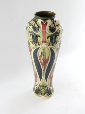 A Moorcroft pottery vase decorated in the Gardener's pattern, of slender baluster form, designed by Kerry Goodwin, signed, limited edition 70/200, c2005, painted and impressed marks, 37.5cm high. - 3